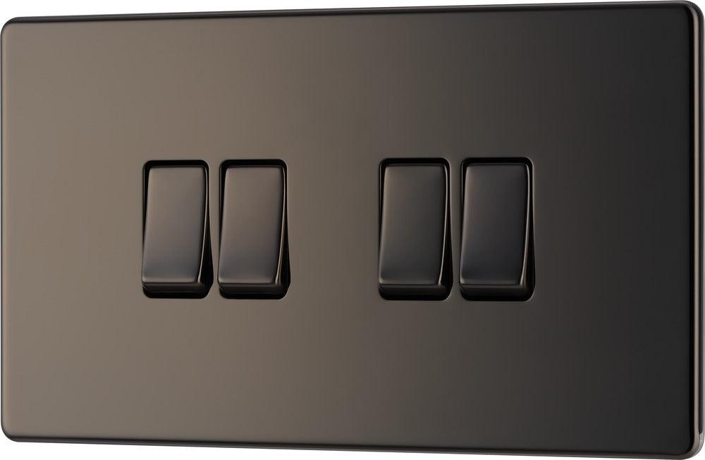 Screwless Flatplate Quadruple Switch, 10Ax 2 Way - Prisma Lighting