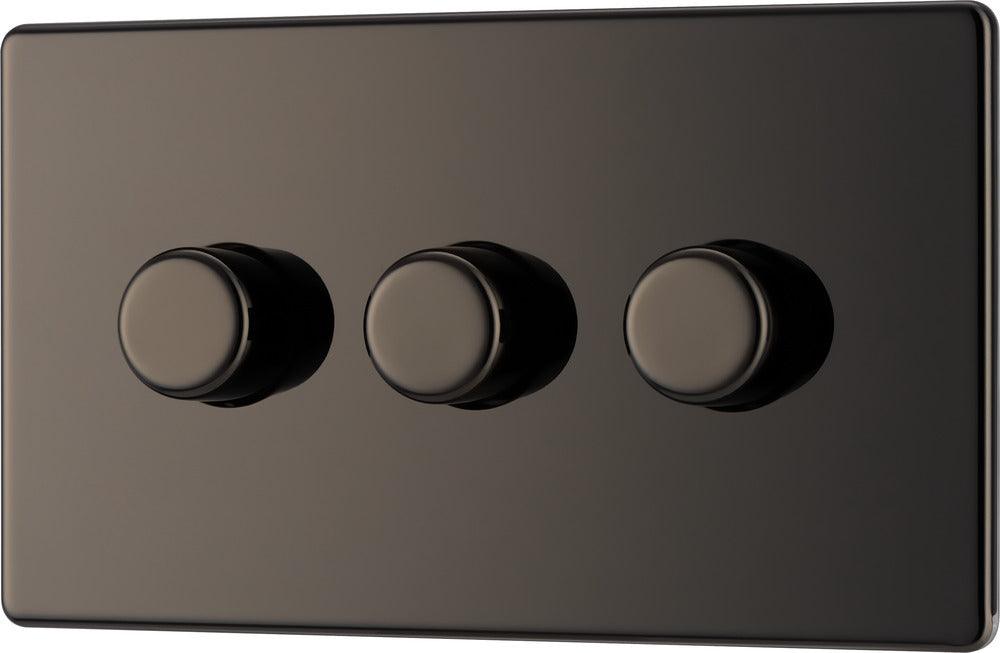 Screwless Flatplate 400W Triple Dimmer Switch, 2-Way Push On/Off - Prisma Lighting
