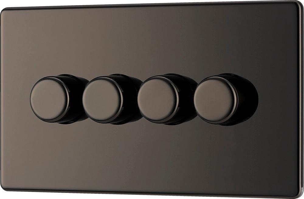 Screwless Flatplate Quadruple Led Dimmer Switch, 2-Way Push On/Off - Prisma Lighting