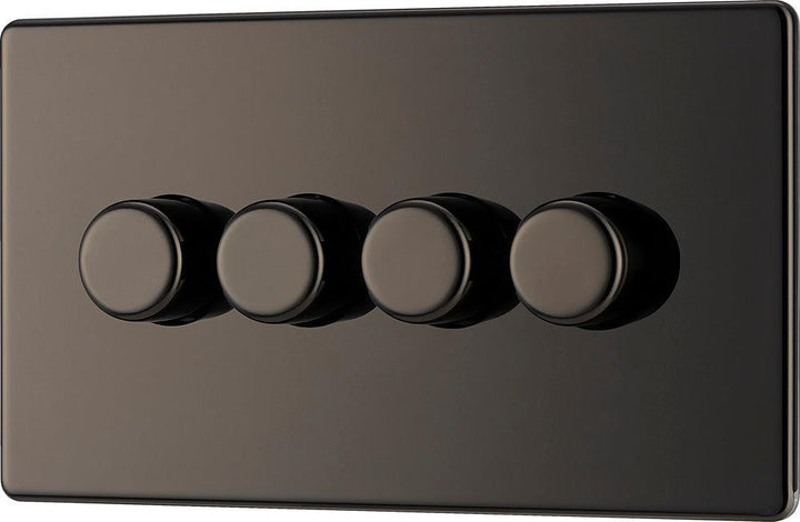Screwless Flatplate Quadruple Led Dimmer Switch, 2-Way Push On/Off - Prisma Lighting