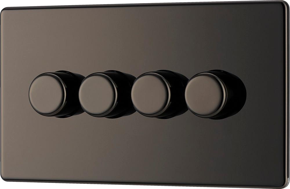 Screwless Flatplate 400W Quadruple Dimmer Switch, 2-Way Push On/Off - Prisma Lighting
