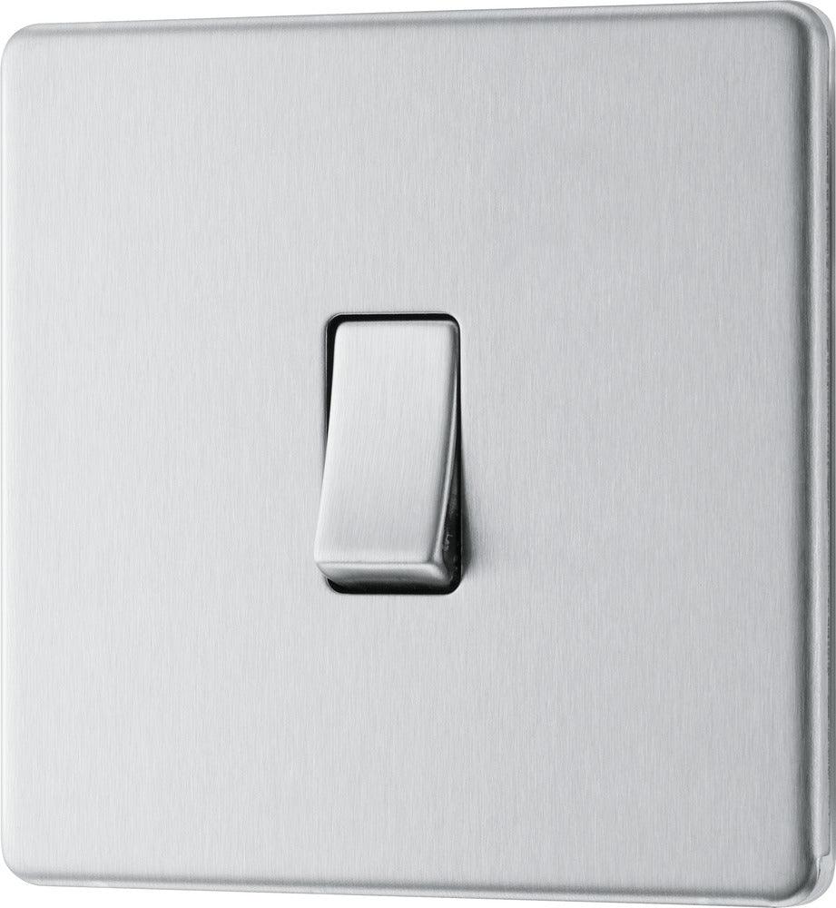BG Screwless Flatplate Brushed Steel Single Switch, 20A 16AX 2 Way - Prisma Lighting