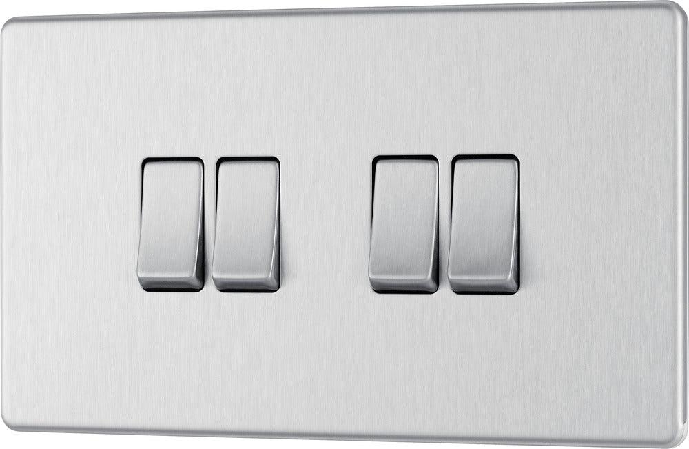 Screwless Flatplate Quadruple Switch, 10Ax 2 Way - Prisma Lighting