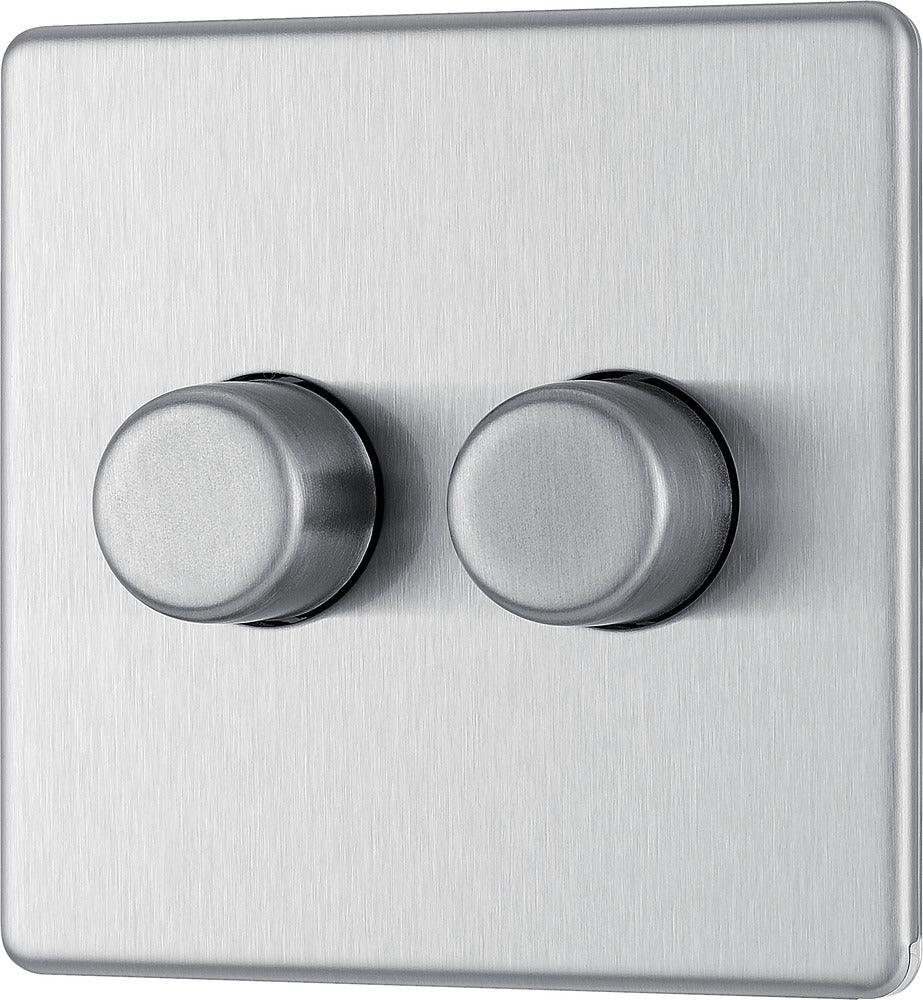 Screwless Flatplate Double Led Dimmer Switch, 2-Way Push On/Off - Prisma Lighting