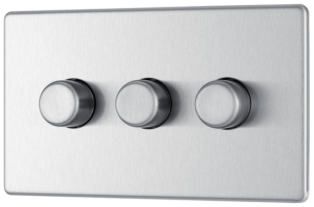 Screwless Flatplate Triple Led Dimmer Switch, 2-Way Push On/Off - Prisma Lighting