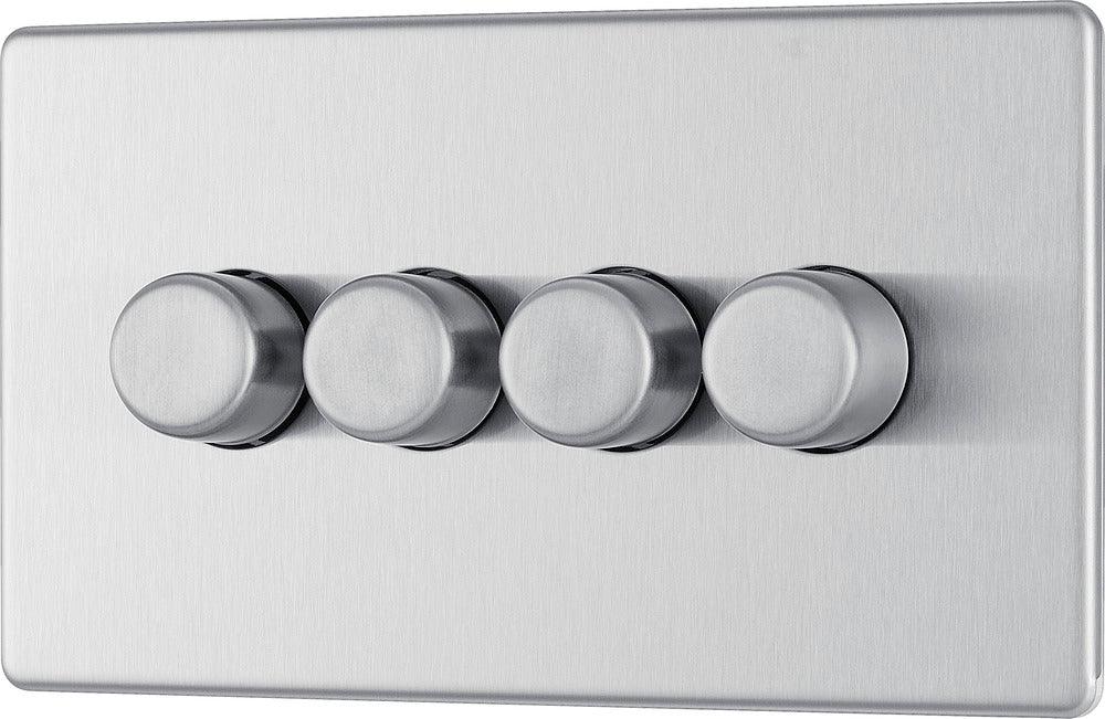 Screwless Flatplate Quadruple Led Dimmer Switch, 2-Way Push On/Off - Prisma Lighting
