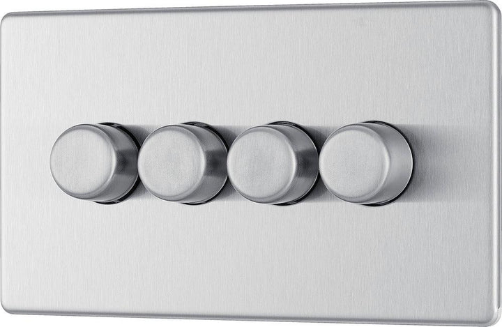 Screwless Flatplate Quadruple Led Dimmer Switch, 2-Way Push On/Off - Prisma Lighting