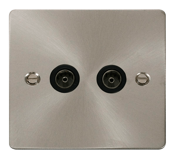 Define Flat Plate Double Co - 2 Gang Coaxial Socket  - Black in black finish.