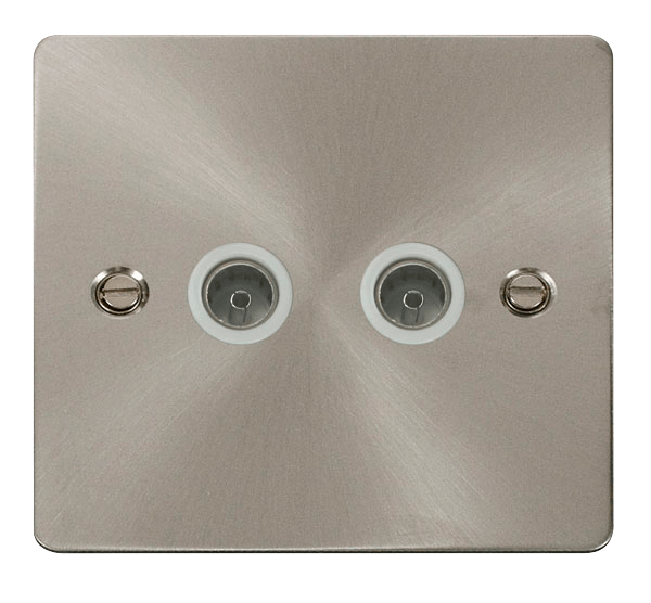 Define Flat Plate Double Co - 2 Gang Coaxial Socket  - White in black finish.