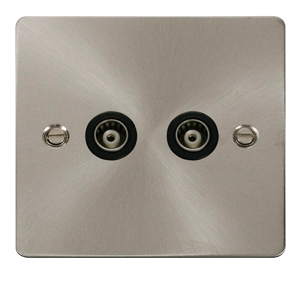 Define Flat Pl 2G Isol.Coax - 2 Gang Isolated Coaxial Socket  - Black in black finish.
