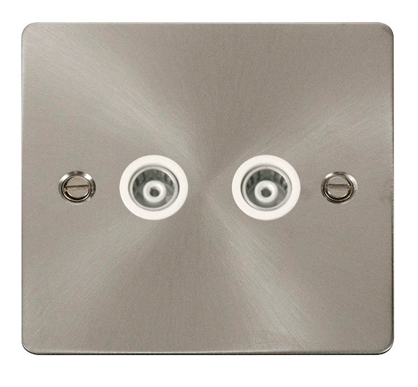 Define Flat Pl 2G Isol.Coax - 2 Gang Isolated Coaxial Socket  - White in black finish.