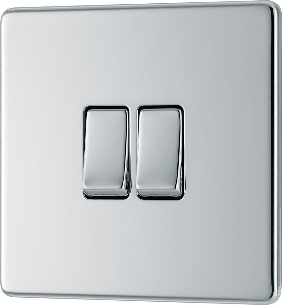 Screwless Flatplate Double Switch, 20A 16AX 2 Way - Prisma Lighting