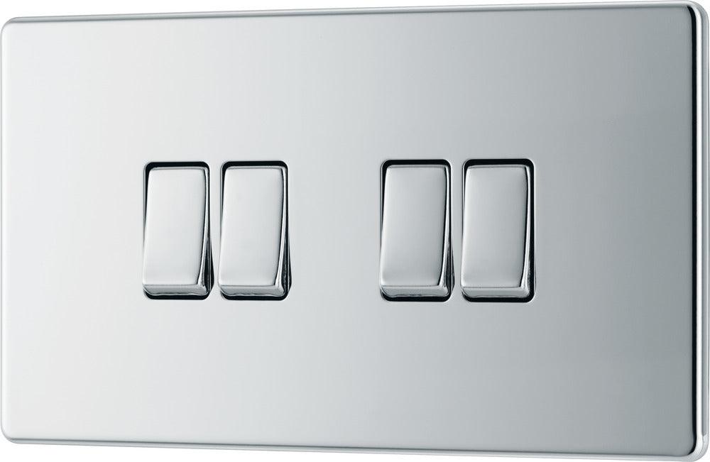 Screwless Flatplate Quadruple Switch, 10Ax 2 Way - Prisma Lighting