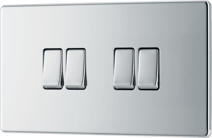 Screwless Flatplate Quadruple Switch, 10Ax 2 Way - Prisma Lighting