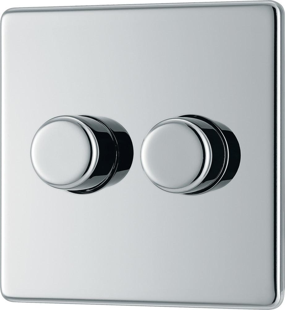 Screwless Flatplate Double Led Dimmer Switch, 2-Way Push On/Off - Prisma Lighting