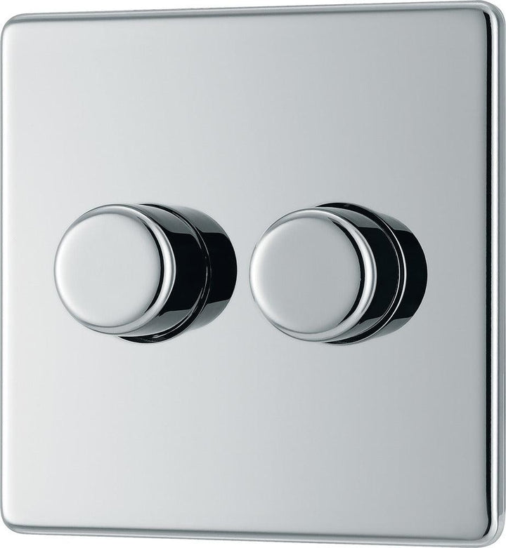 Screwless Flatplate Double Led Dimmer Switch, 2-Way Push On/Off - Prisma Lighting
