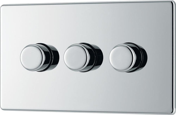 Screwless Flatplate Triple Led Dimmer Switch, 2-Way Push On/Off - Prisma Lighting