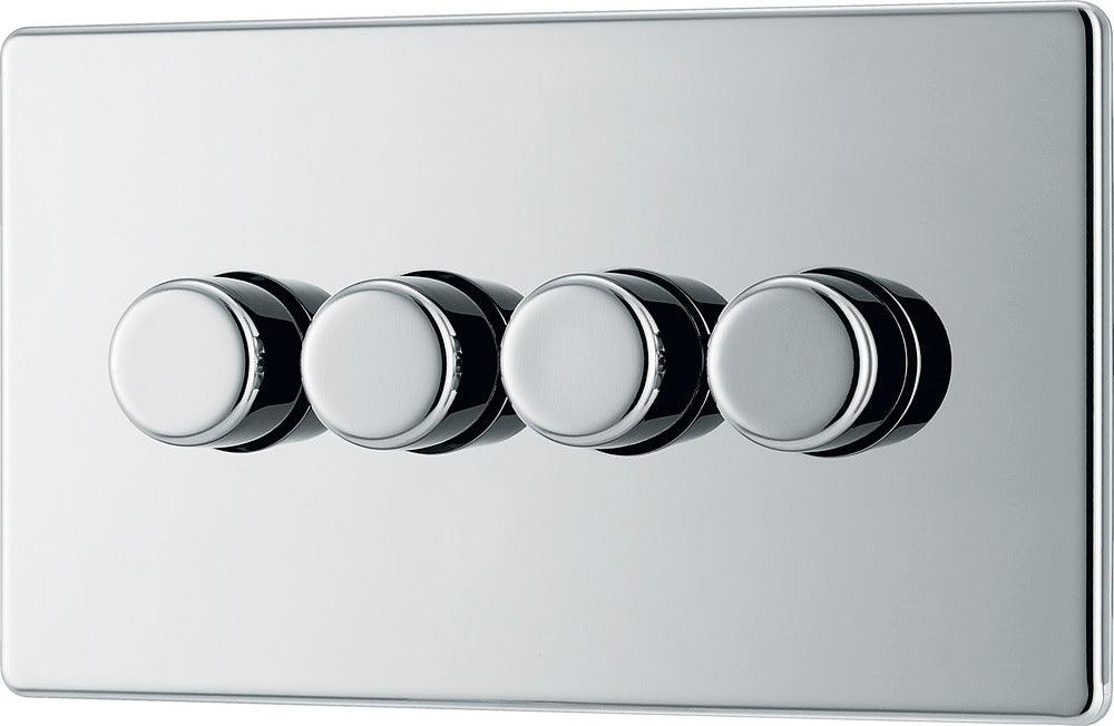 Screwless Flatplate Quadruple Led Dimmer Switch, 2-Way Push On/Off - Prisma Lighting