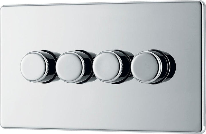 Screwless Flatplate Quadruple Led Dimmer Switch, 2-Way Push On/Off - Prisma Lighting