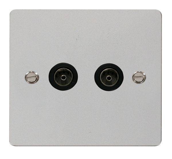 Define Flat Plate Double Co - 2 Gang Coaxial Socket  - Black in black finish.
