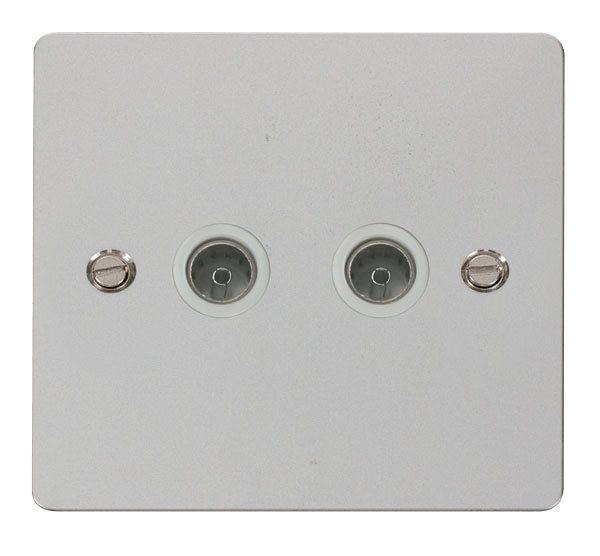 Define Flat Plate Double Co - 2 Gang Coaxial Socket  - White in black finish.