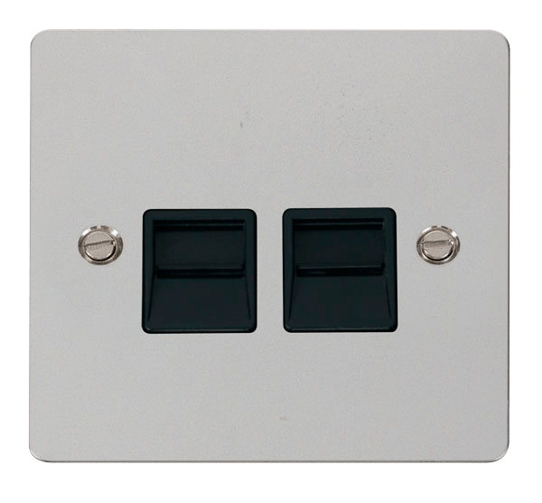 Define Flat Pl Twin Tel.Sec - Twin Telephone Socket Secondary  - Black in black finish.