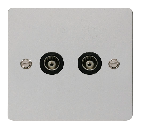 Define Flat Pl 2G Isol.Coax - 2 Gang Isolated Coaxial Socket  - Black in black finish.