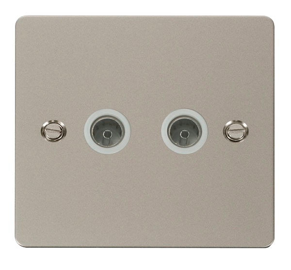 Define Flat Plate Double Co - 2 Gang Coaxial Socket  - White in black finish.