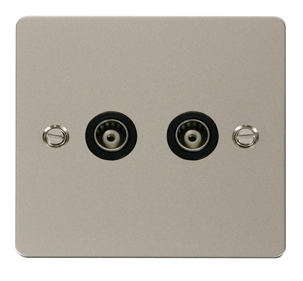 Define Flat Pl 2G Isol.Coax - 2 Gang Isolated Coaxial Socket  - Black in black finish.