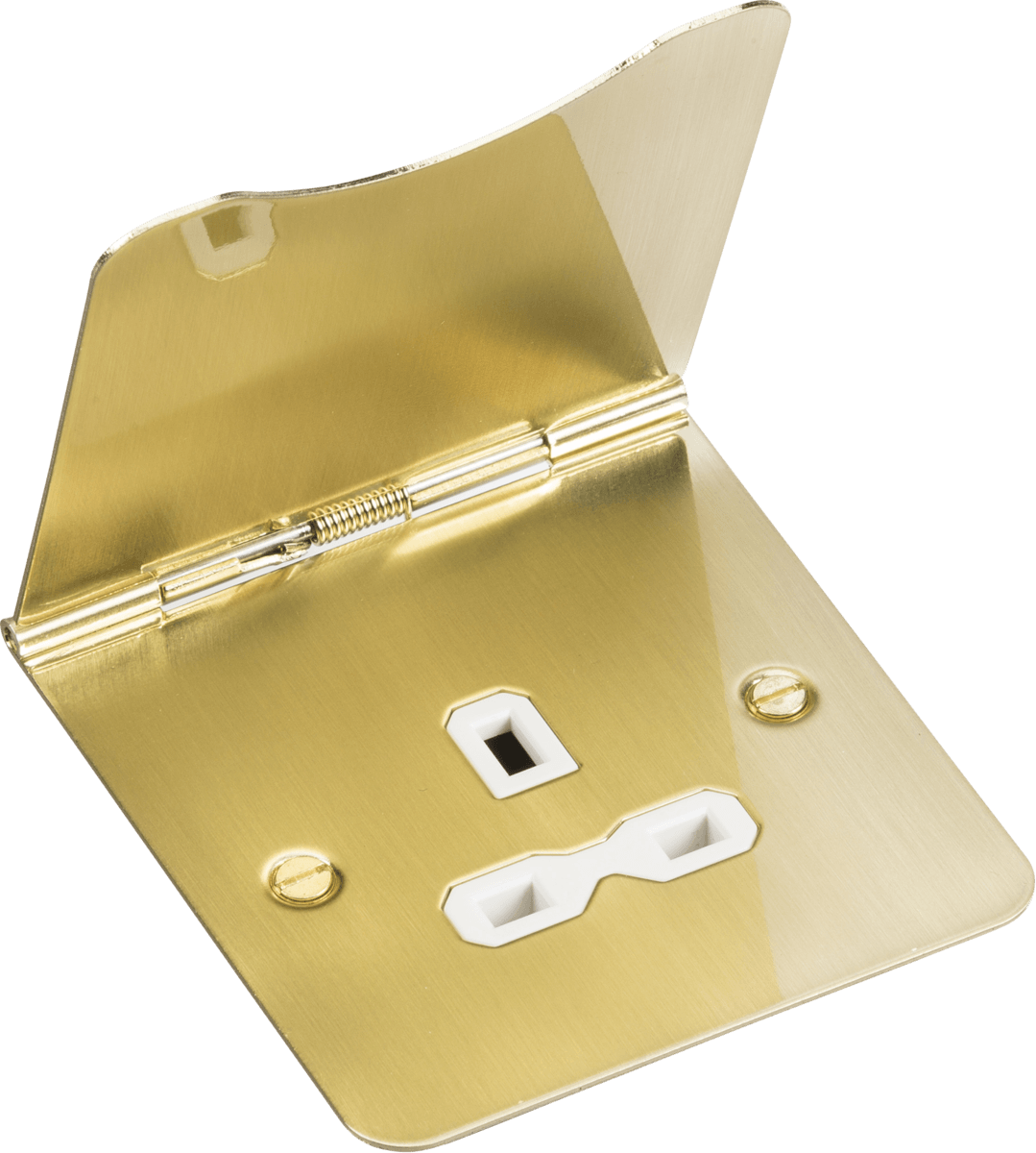 13A 1G Unswitched Floor Socket - Brushed Brass with White Insert - Prisma Lighting