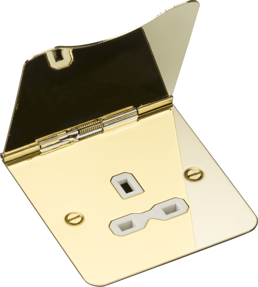 13A 1G Unswitched Floor Socket - Polished Brass with White Insert - Prisma Lighting