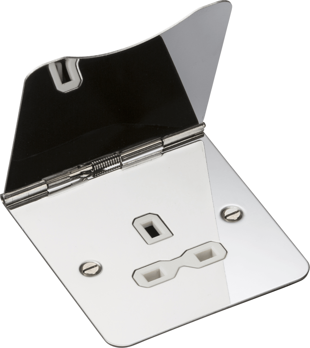 13A 1G Unswitched Floor Socket - Polished Chrome with White Insert - Prisma Lighting