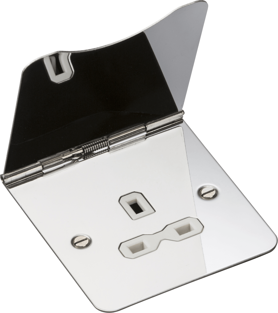 Knightsbridge 13A 1G Unswitched Floor Socket - Polished Chrome with White Insert