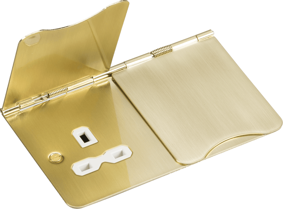13A 2G Unswitched Floor Socket - Brushed Brass with White Insert - Prisma Lighting