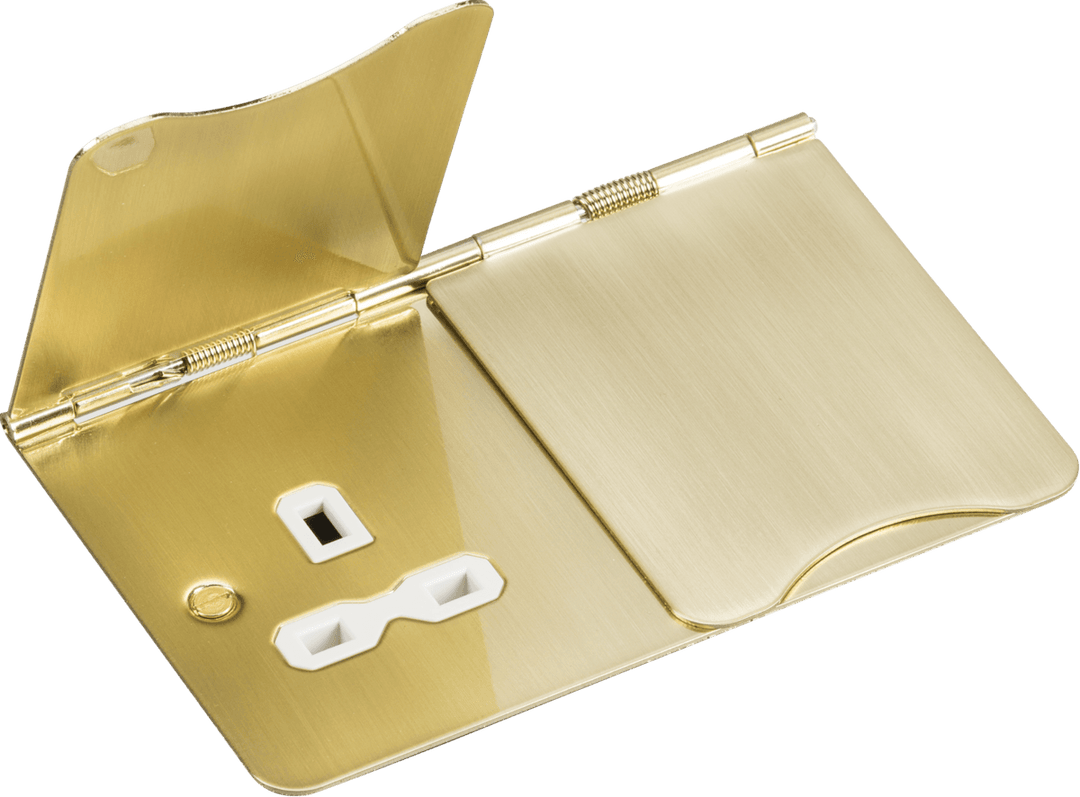 Knightsbridge 13A 2G Unswitched Floor Socket - Brushed Brass with White Insert