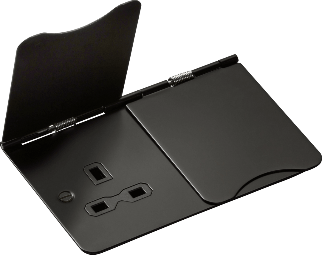 13A 2G Unswitched Floor Socket - Matt Black with Black Insert - Prisma Lighting