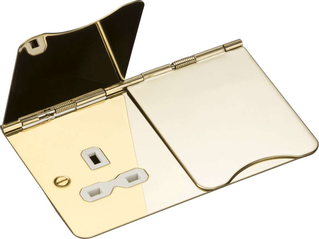 13A 2G Unswitched Floor Socket - Polished Brass with White Insert - Prisma Lighting