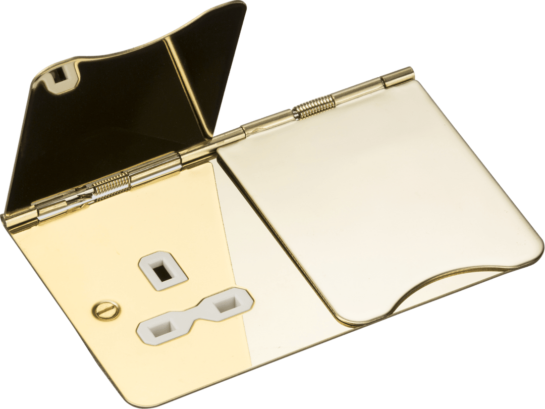Knightsbridge 13A 2G Unswitched Floor Socket - Polished Brass with White Insert