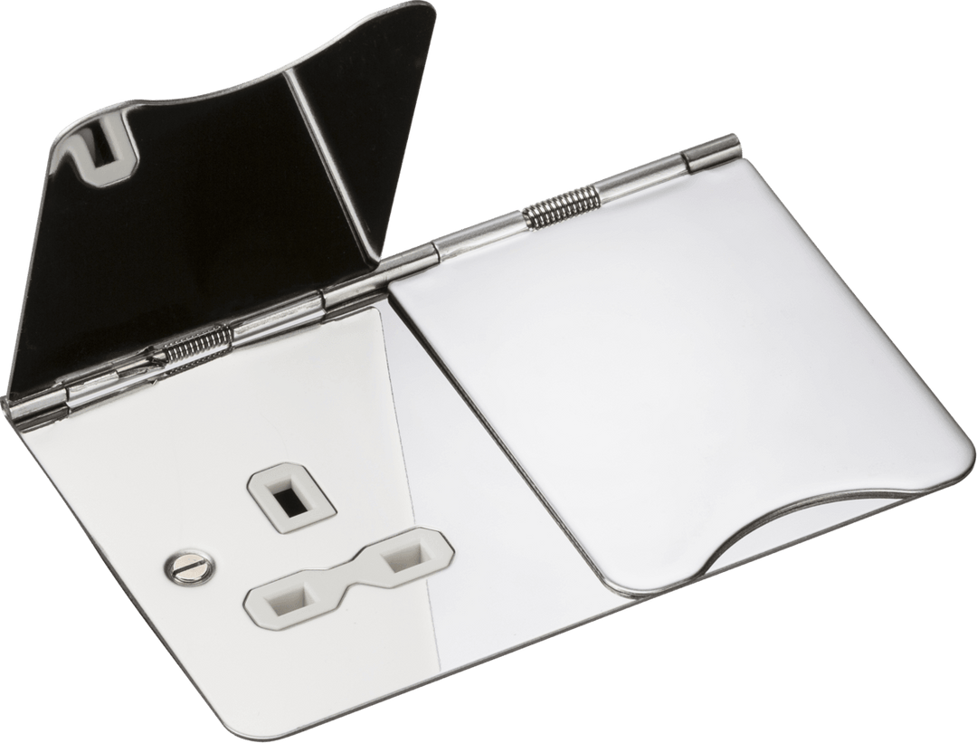 Knightsbridge 13A 2G Unswitched Floor Socket - Polished Chrome with White Insert