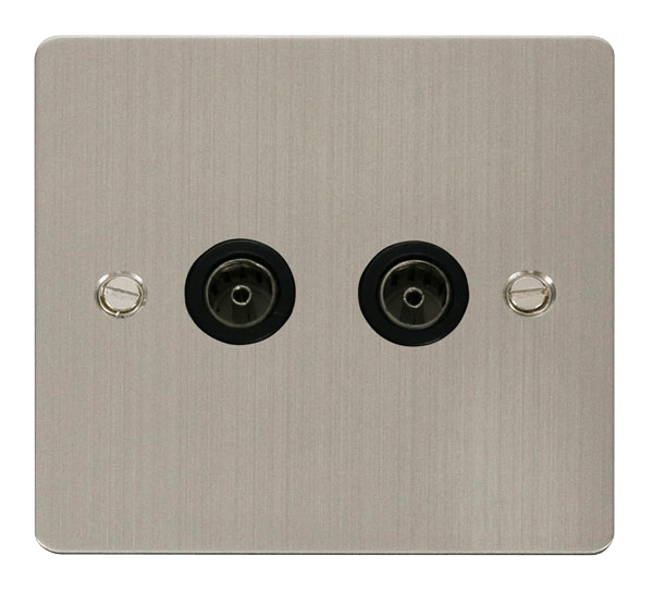 Define Flat Plate Double Co - 2 Gang Coaxial Socket  - Black in black finish.