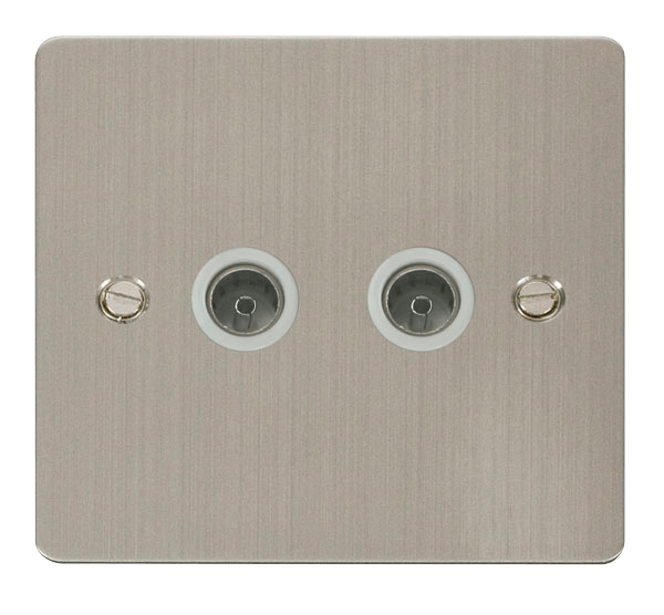 Define Flat Plate Double Co - 2 Gang Coaxial Socket  - White in black finish.