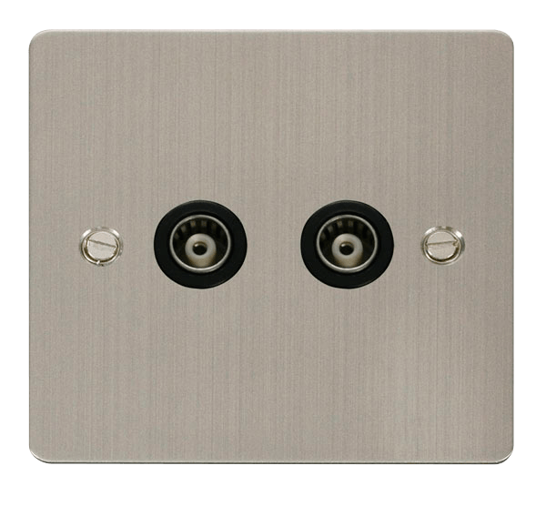 Define Flat Pl 2G Isol.Coax - 2 Gang Isolated Coaxial Socket  - Black in black finish.