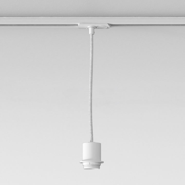 Matt White Track Pendant Suspension Kit, steel adapter and ceiling plate visible