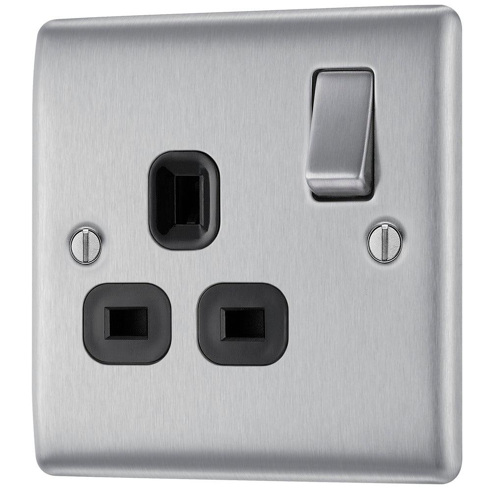 Nexus Metal Single Switched 13A Power Socket - Prisma Lighting