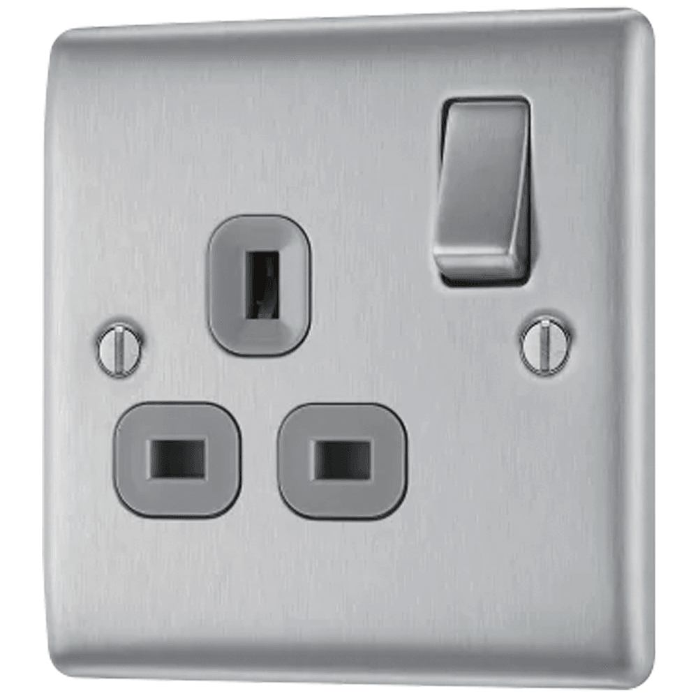 Nexus Metal Single Switched 13A Power Socket - Prisma Lighting