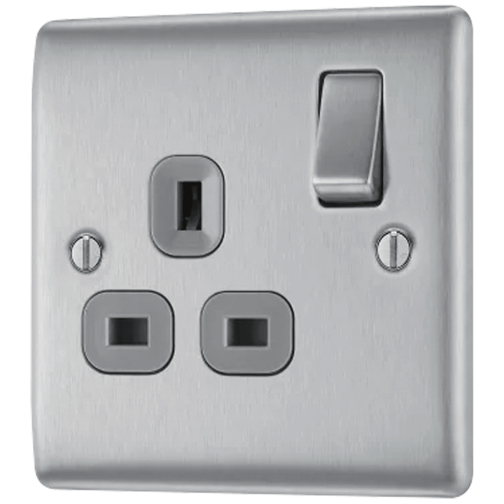 Nexus Metal Single Switched 13A Power Socket - Prisma Lighting