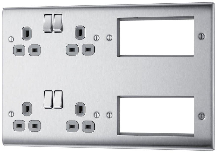 Nexus Metal Complete with Double 13A Socket and 8 Module Aperture - Prisma Lighting