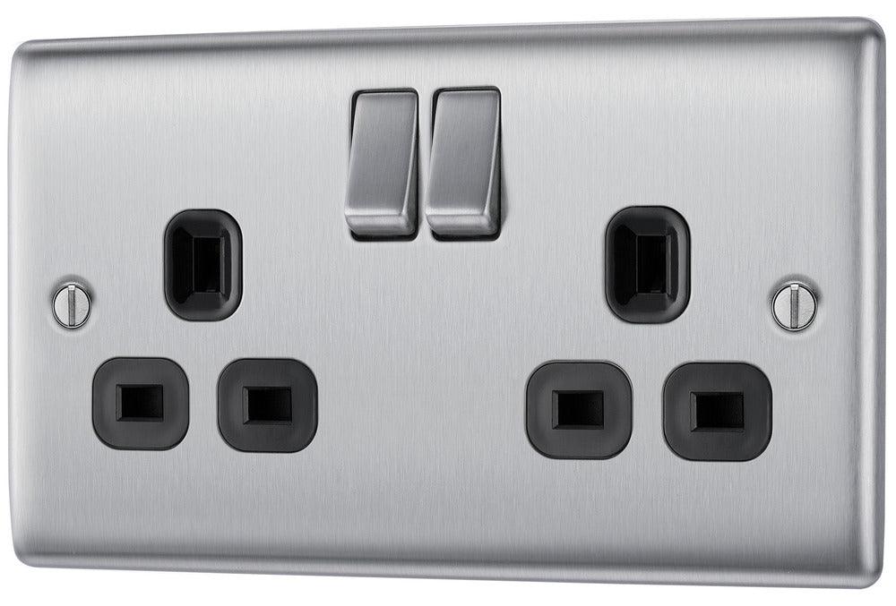 Nexus Metal Double Switched 13A Power Socket - Prisma Lighting