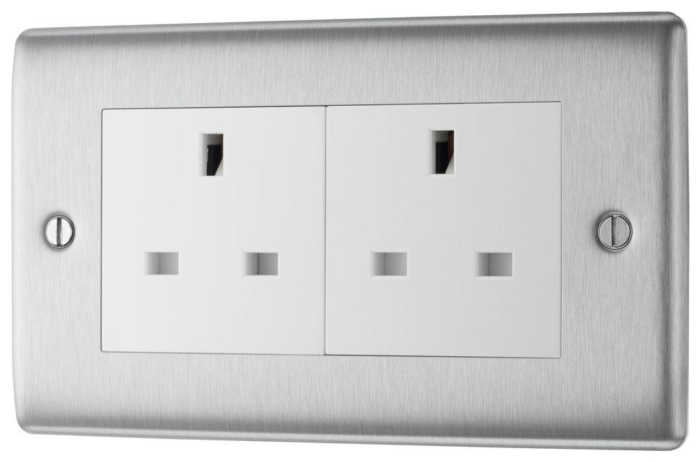 Nexus Metal 2 Gang 13A Unswitched Socket - Prisma Lighting