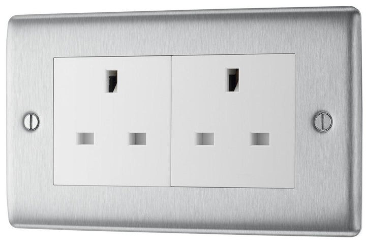 Nexus Metal 2 Gang 13A Unswitched Socket - Prisma Lighting